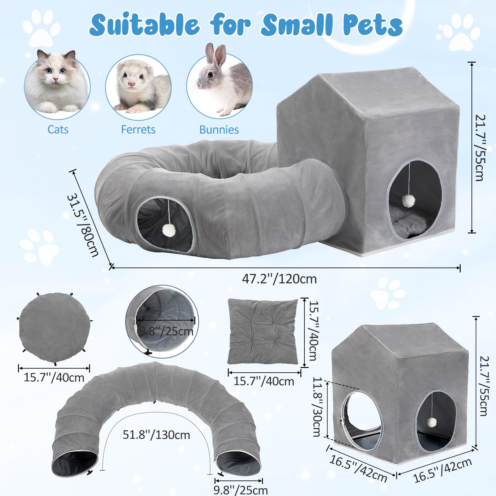 Pawaboo cat donut tunnel with square house provides a cozy hideaway and interactive playground.
