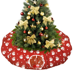Pawaboo cat tunnel bed under the Christmas tree adds festive charm and cozy play space.