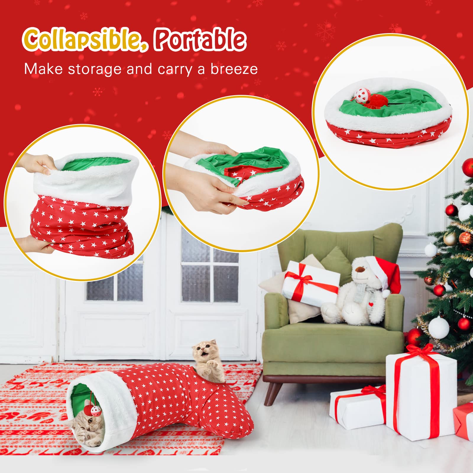 Pawaboo cat tunnel bell ball attracts batting and interactive fun