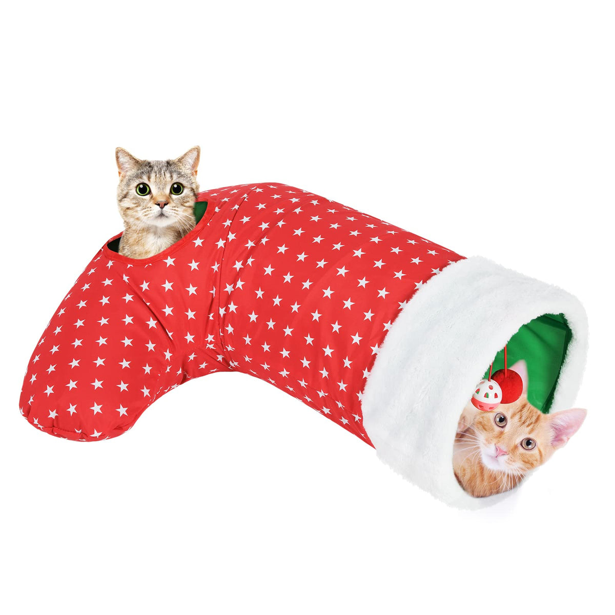 Pawaboo cat tunnel Christmas sock open view inviting playful exploration during holidays