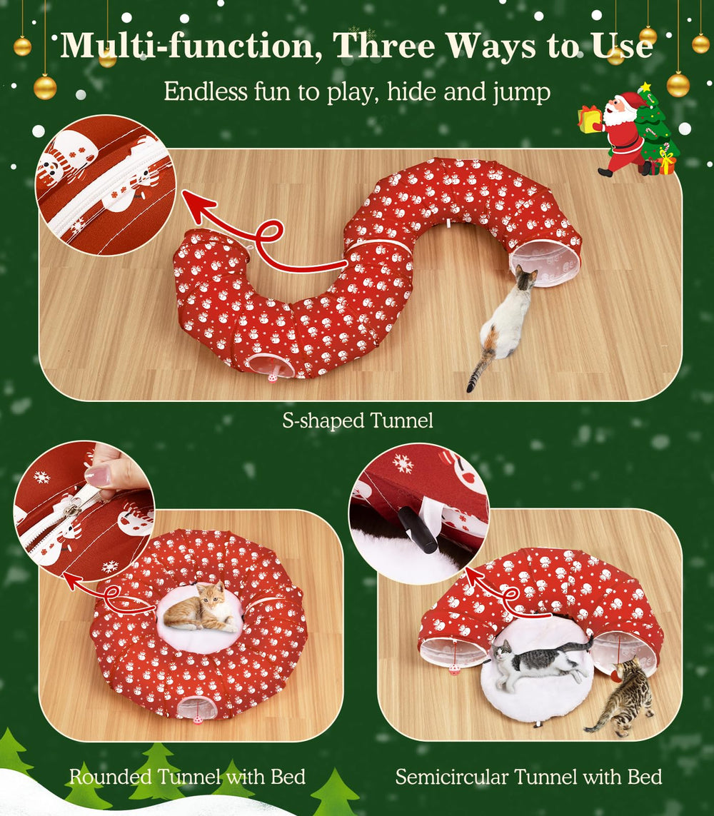 Pawaboo cat tunnel with plush balls invites interactive play and self-amusement.