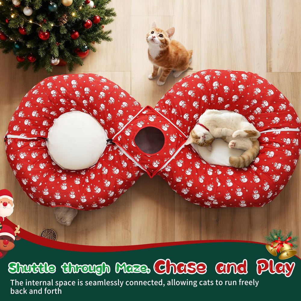 Pawaboo Christmas Cat Tunnel Bed side view highlighting durable steel frame.