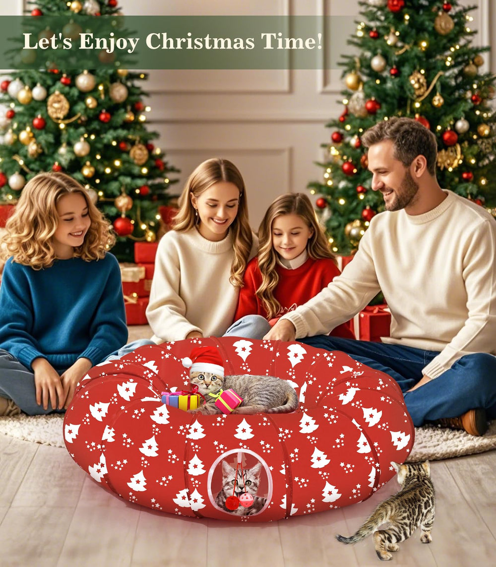 Pawaboo Christmas-pattern cat tunnel closeup showcases festive detail and texture.