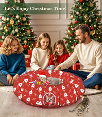 Pawaboo Christmas-pattern cat tunnel closeup showcases festive detail and texture.