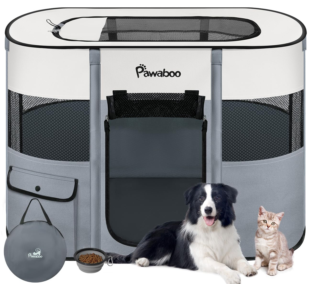 Pawaboo dog playpen with large-space rectangular design for roomy indoor play