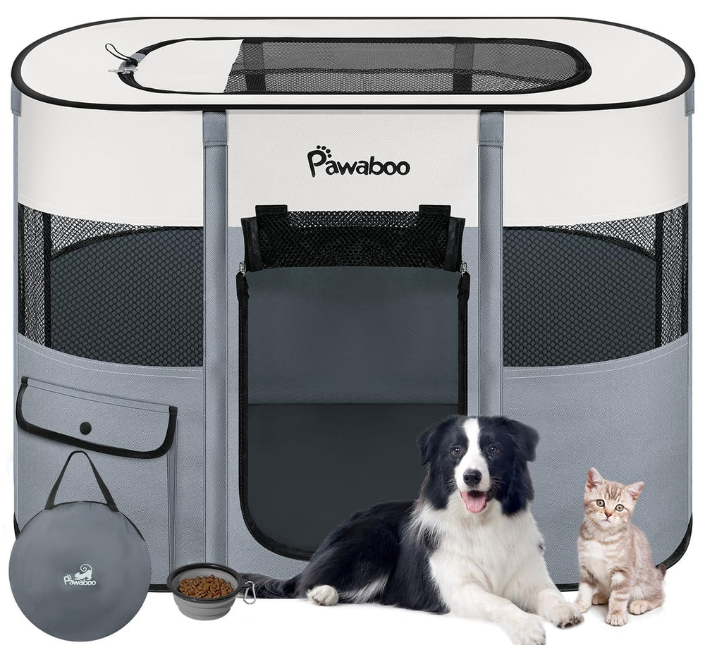 Pawaboo dog playpen with large-space rectangular design for roomy indoor play
