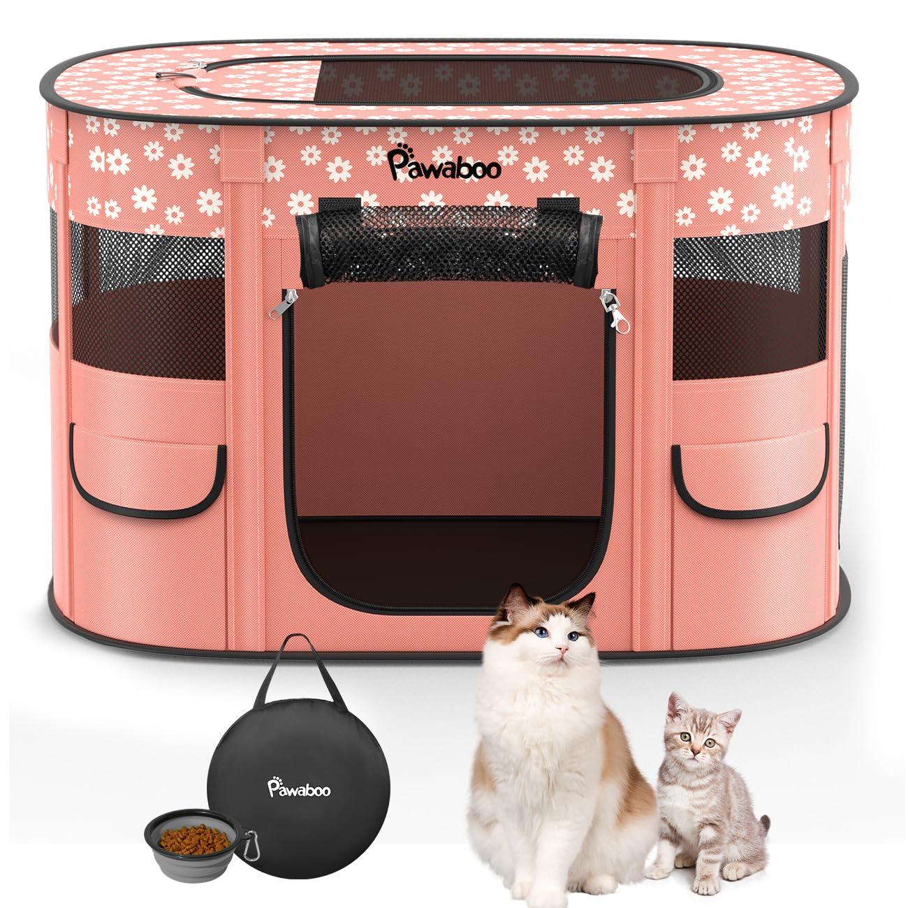 Pawaboo dog playpen assembled offers spacious interior for medium to large breeds, ideal for safe confinement.