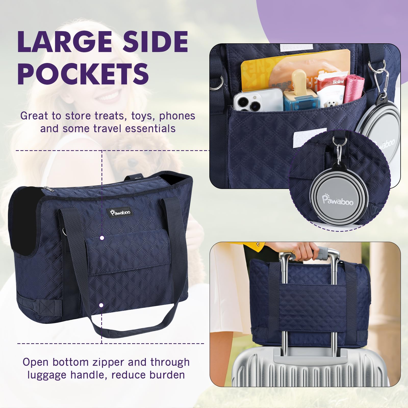 Pawaboo bag offers front and back pockets for essential small-item storage.