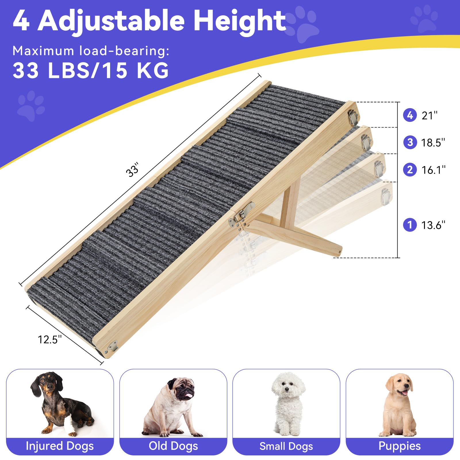 Pawaboo dog ramp with anti-slip pad improves footing on transitions.