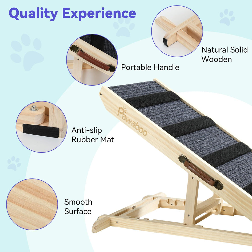 Pawaboo portable ramp with side handle eases transport and storage.
