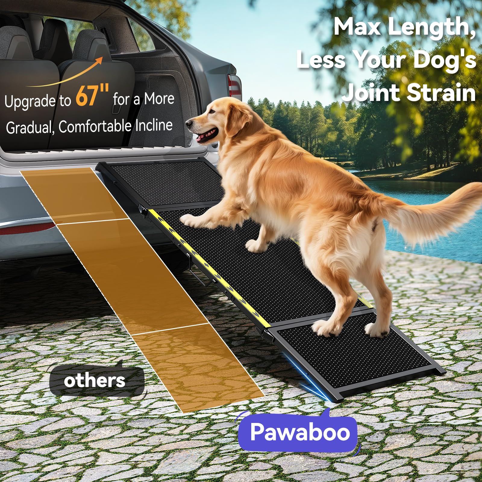 Pawaboo dog ramp carry strap eases handling after folding.