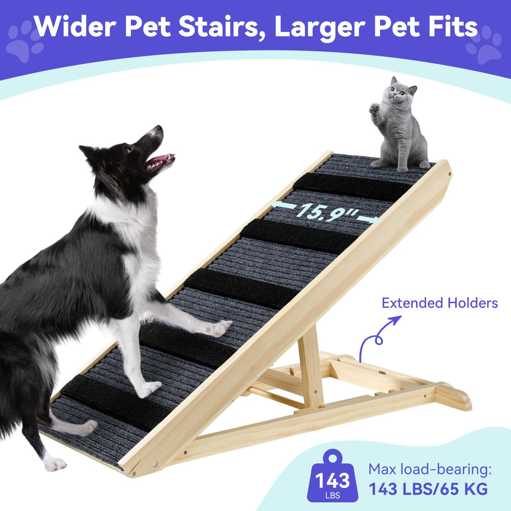 Pawaboo dog ramp height-adjustments adapt to couches, beds, and cars.
