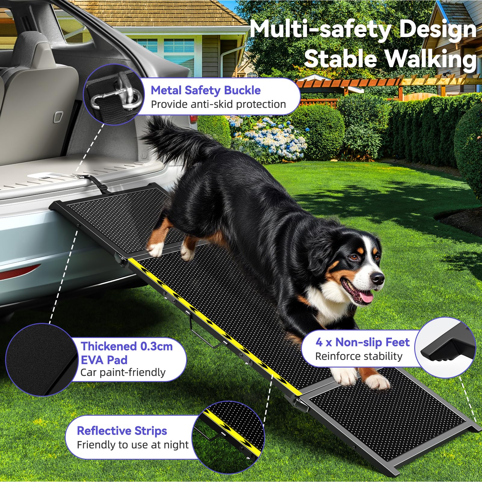 Pawaboo dog ramp trunk buckle secures ramp during travel.