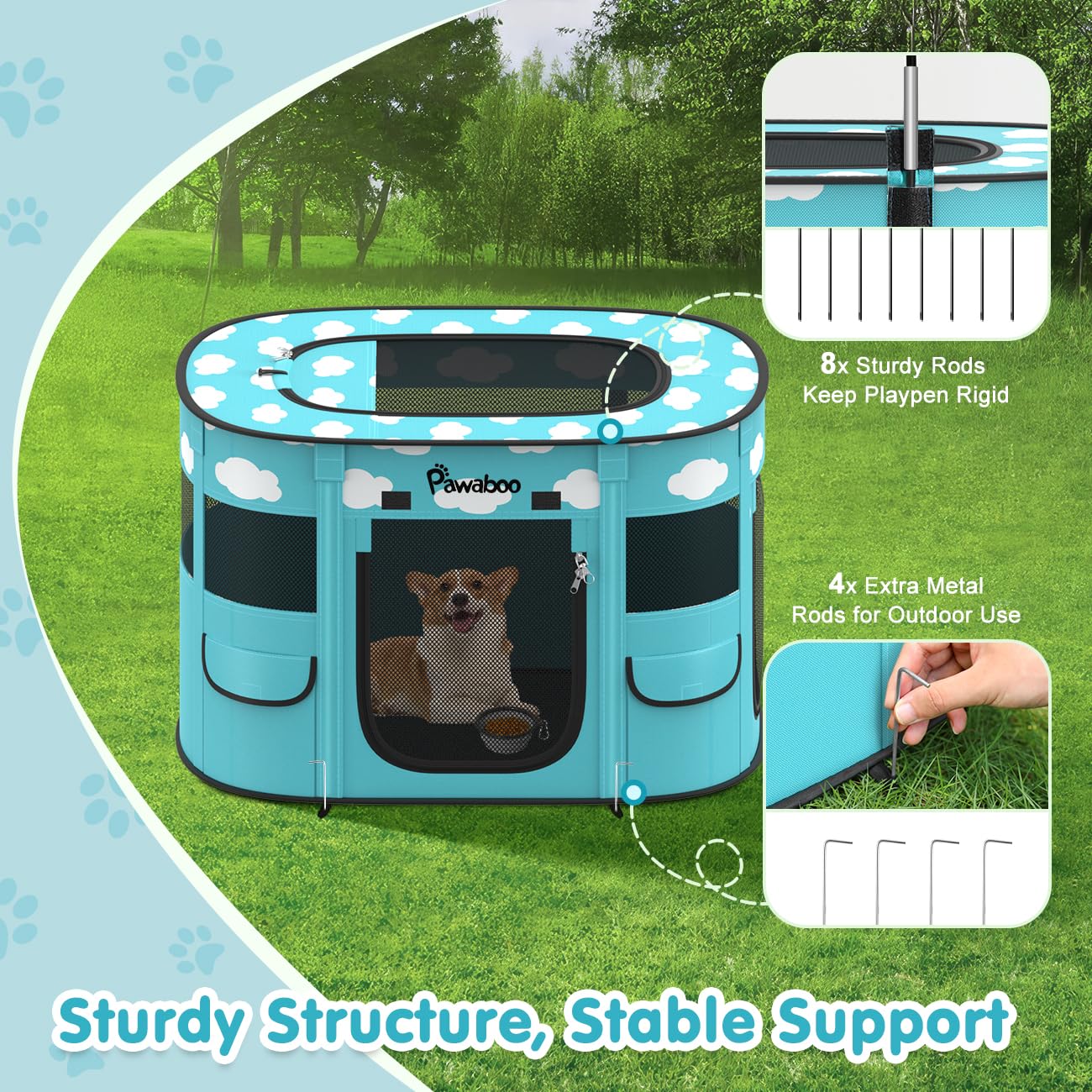 Pawaboo foldable pet pen with carry bag for easy transport.