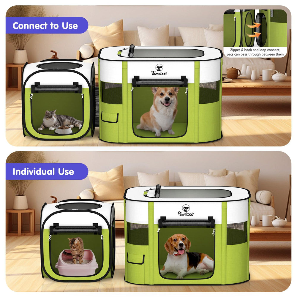 Pawaboo foldable travel-ready playpen fits easily in a car trunk.