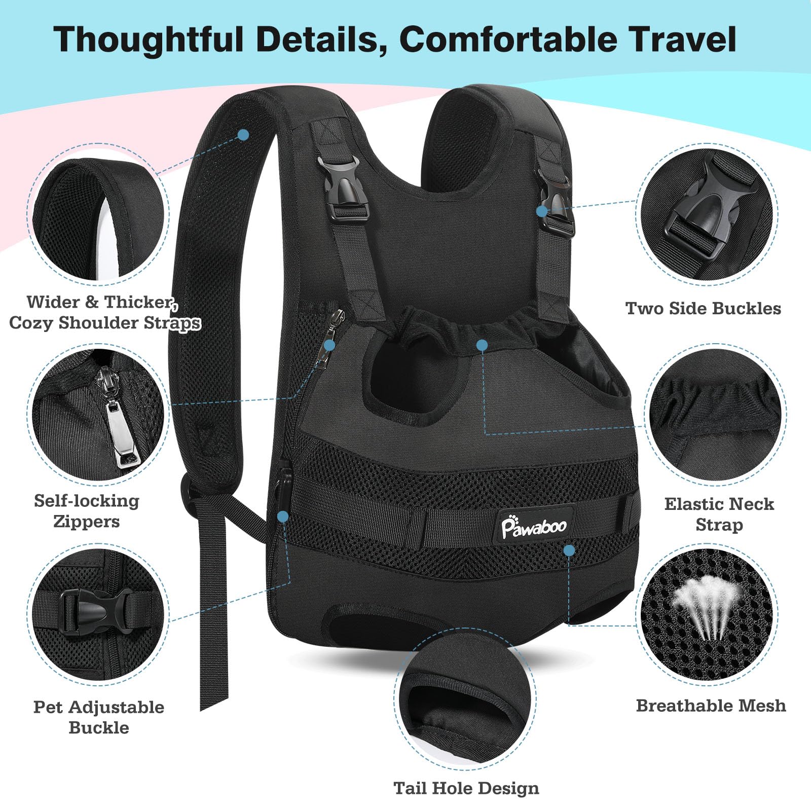 Pawaboo adjustable straps distribute weight for comfortable wear