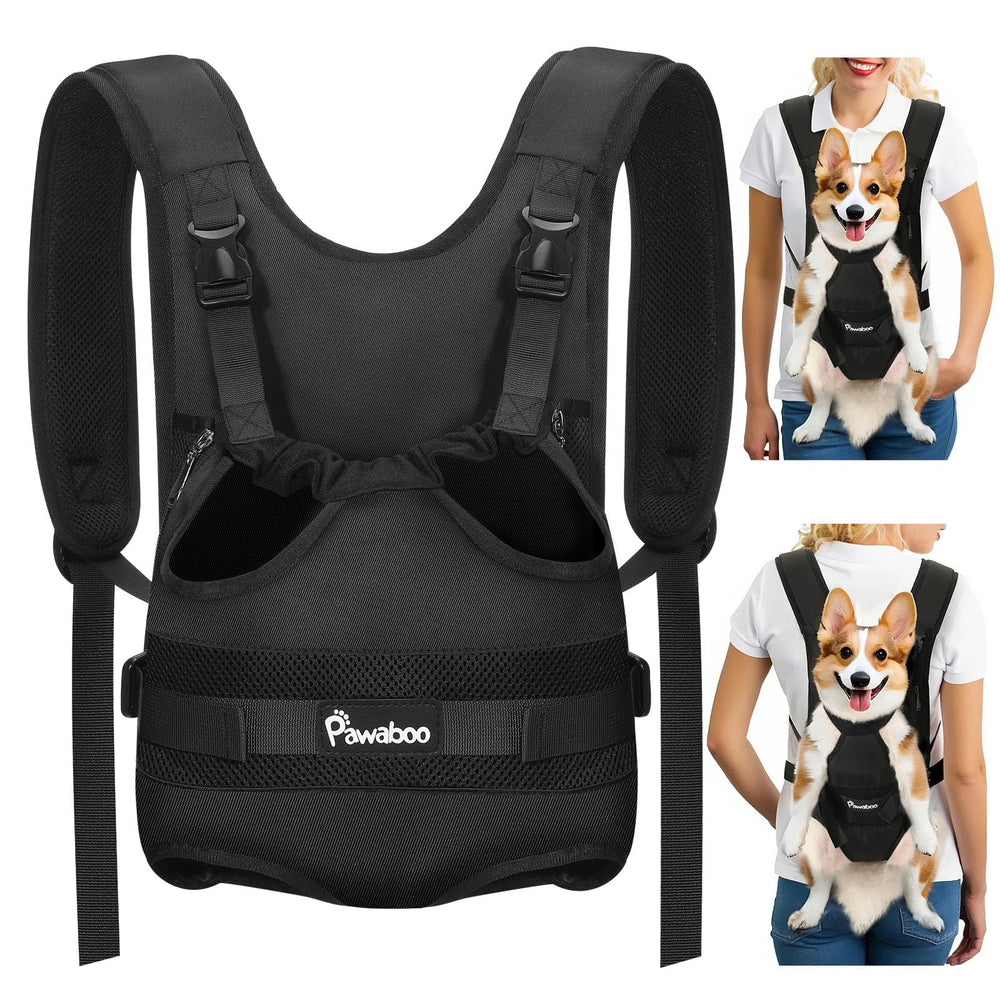 Pawaboo front carrier backpack with dog on chest for hands-free travel