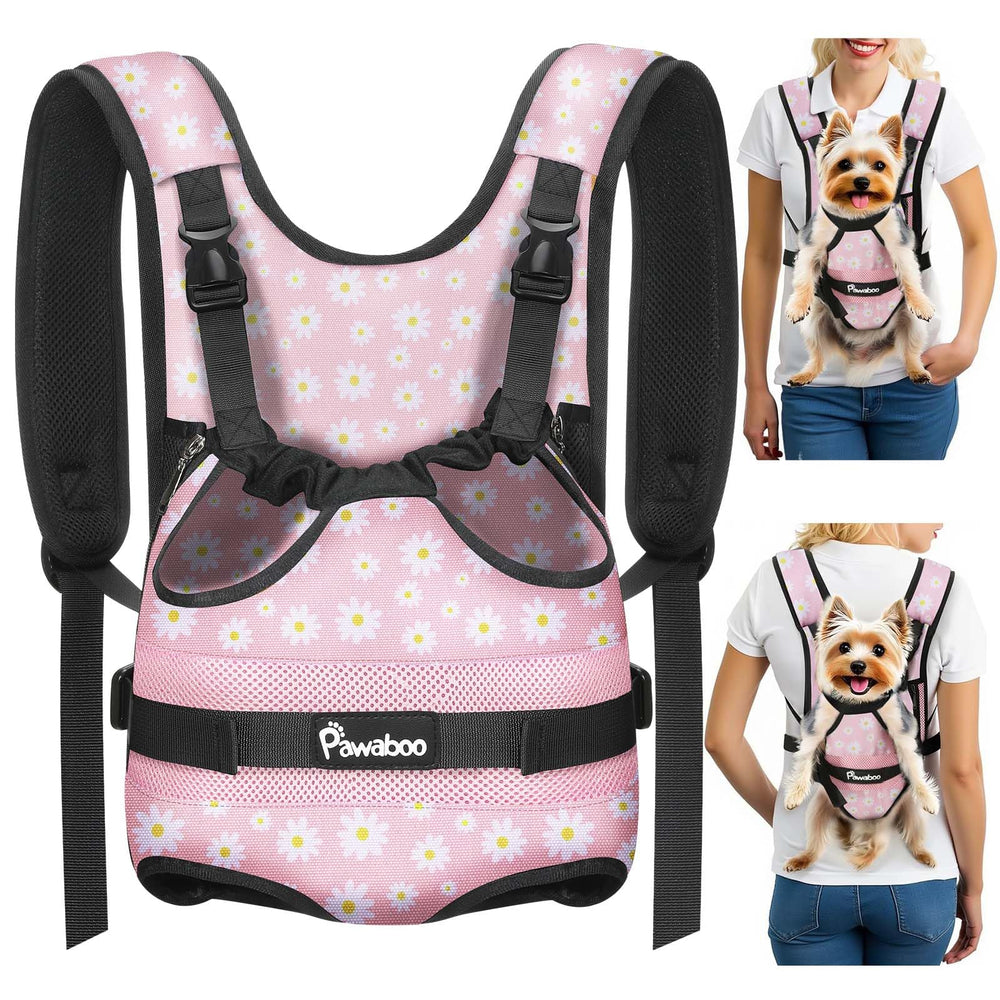 Pawaboo front chest carrier pink daisy keeps dogs secure and close for hands-free adventures