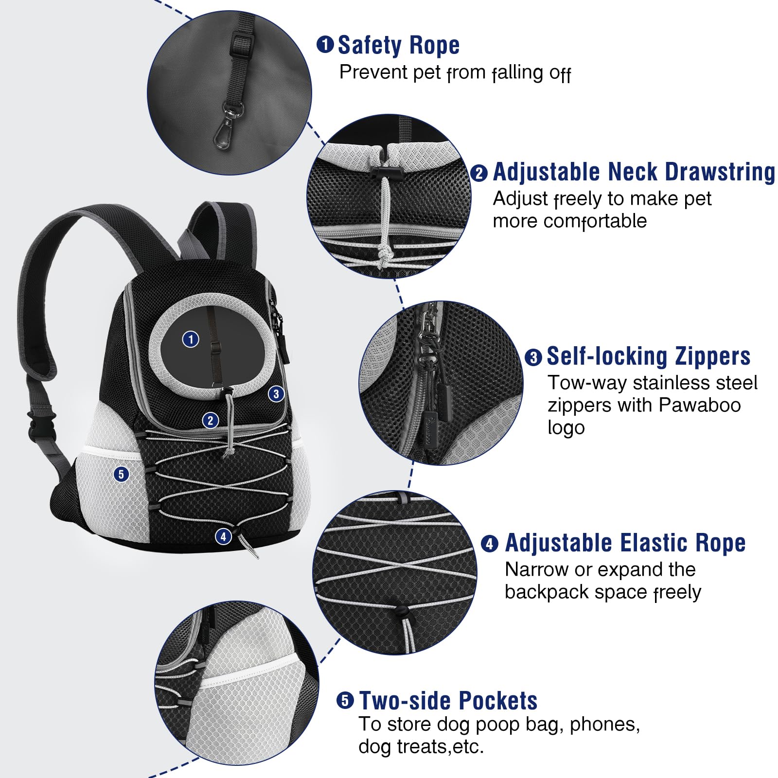 Pawaboo functional side pockets store essentials within easy reach