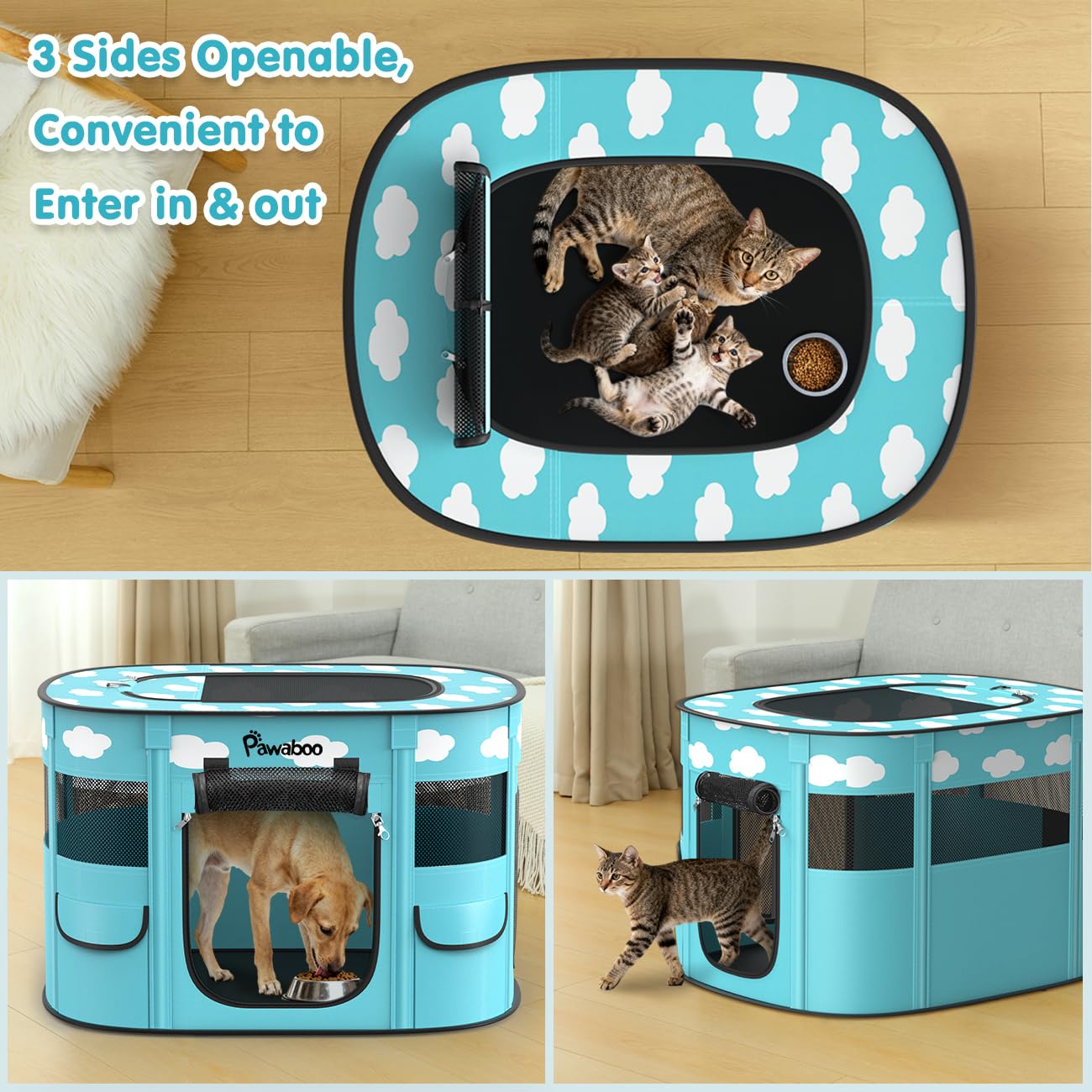 Pawaboo ground spikes stabilize the playpen on lawns and patios.