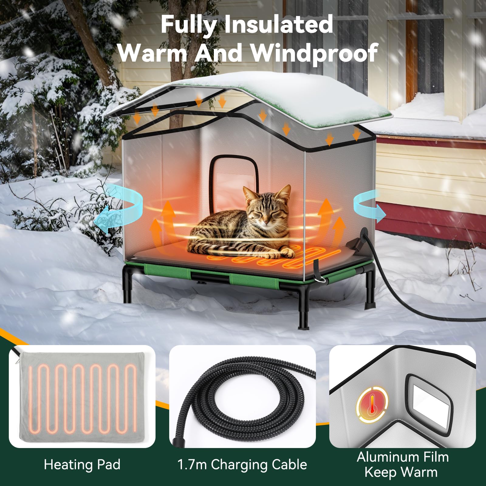 Pawaboo heated cat house awning detail highlights waterproof protection