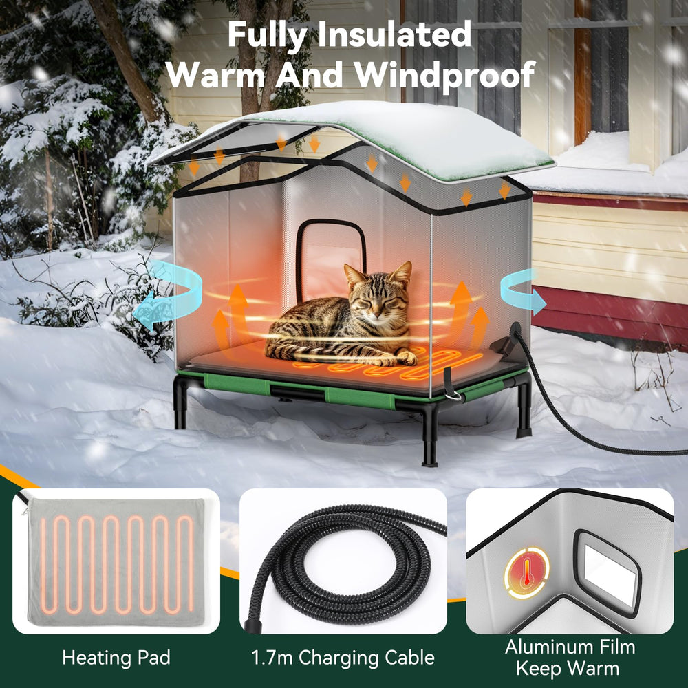 Pawaboo heated cat house awning detail highlights waterproof protection
