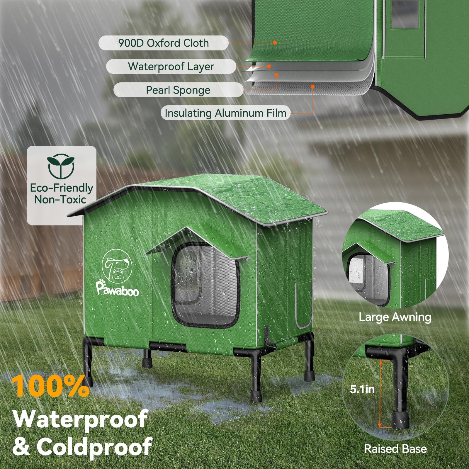Pawaboo heated cat house insulation with aluminum foil walls for warmth
