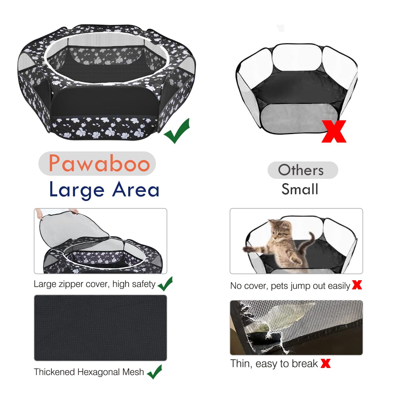 Pawaboo high-density mesh chew-resistant keeps curious pets safe and reduces escapes.