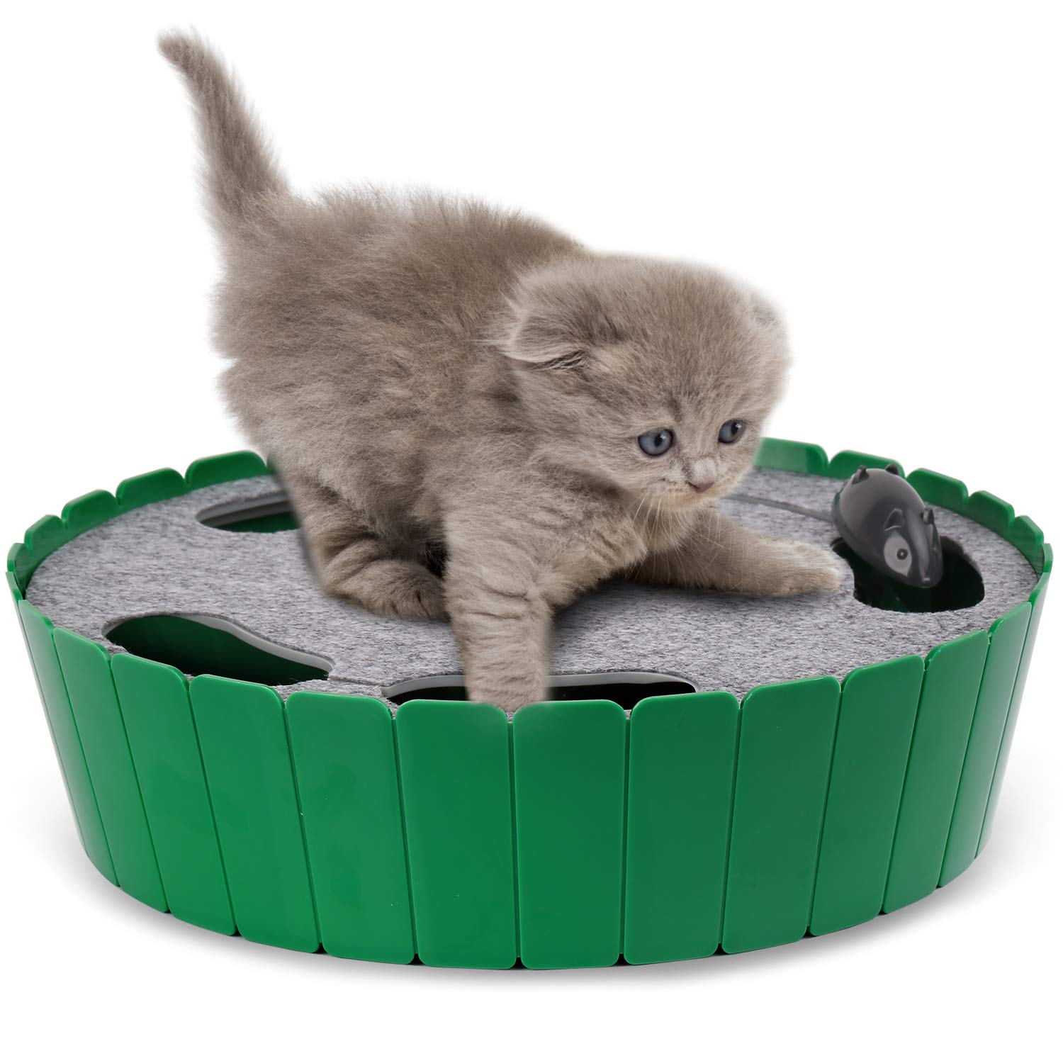Pawaboo interactive cat toy front view highlights running mouse for enhanced indoor play.