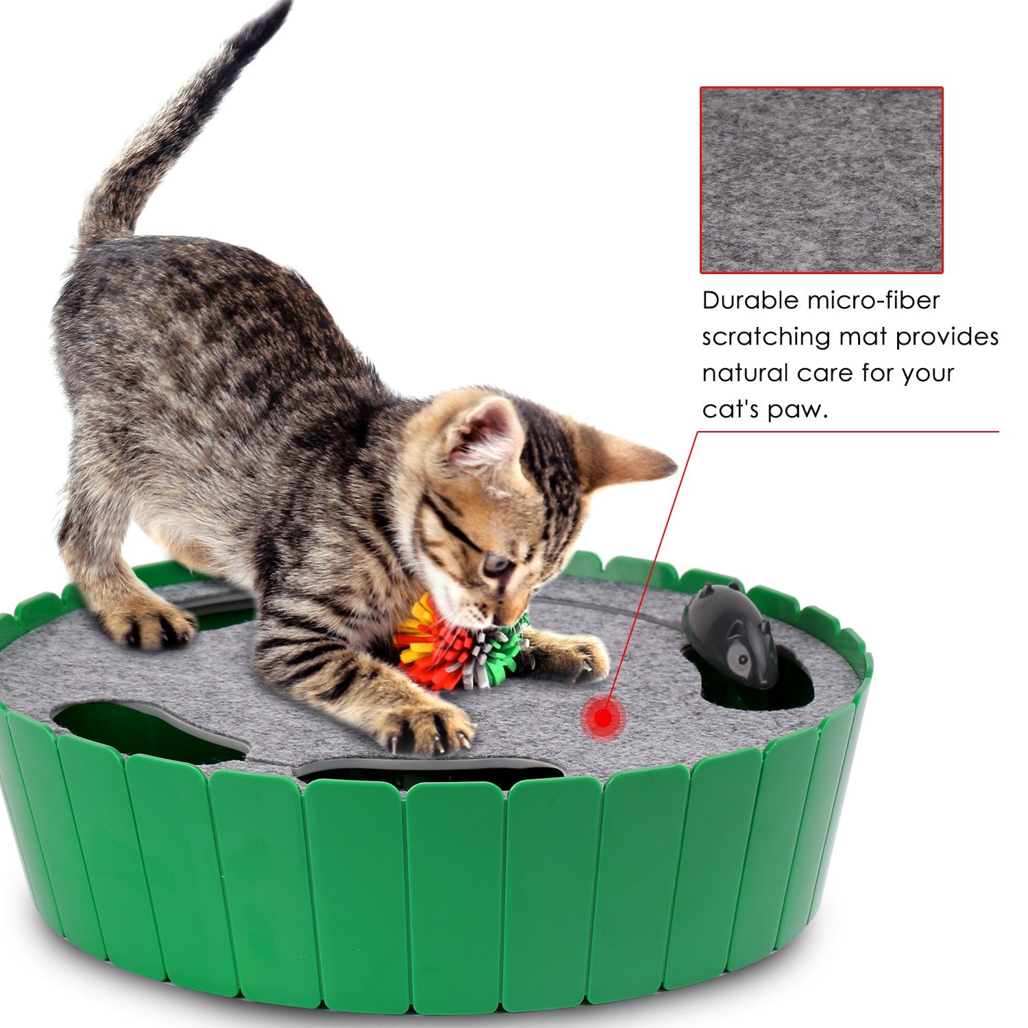Pawaboo interactive cat toy safety-materials-green emphasizes safe, cat-friendly construction.