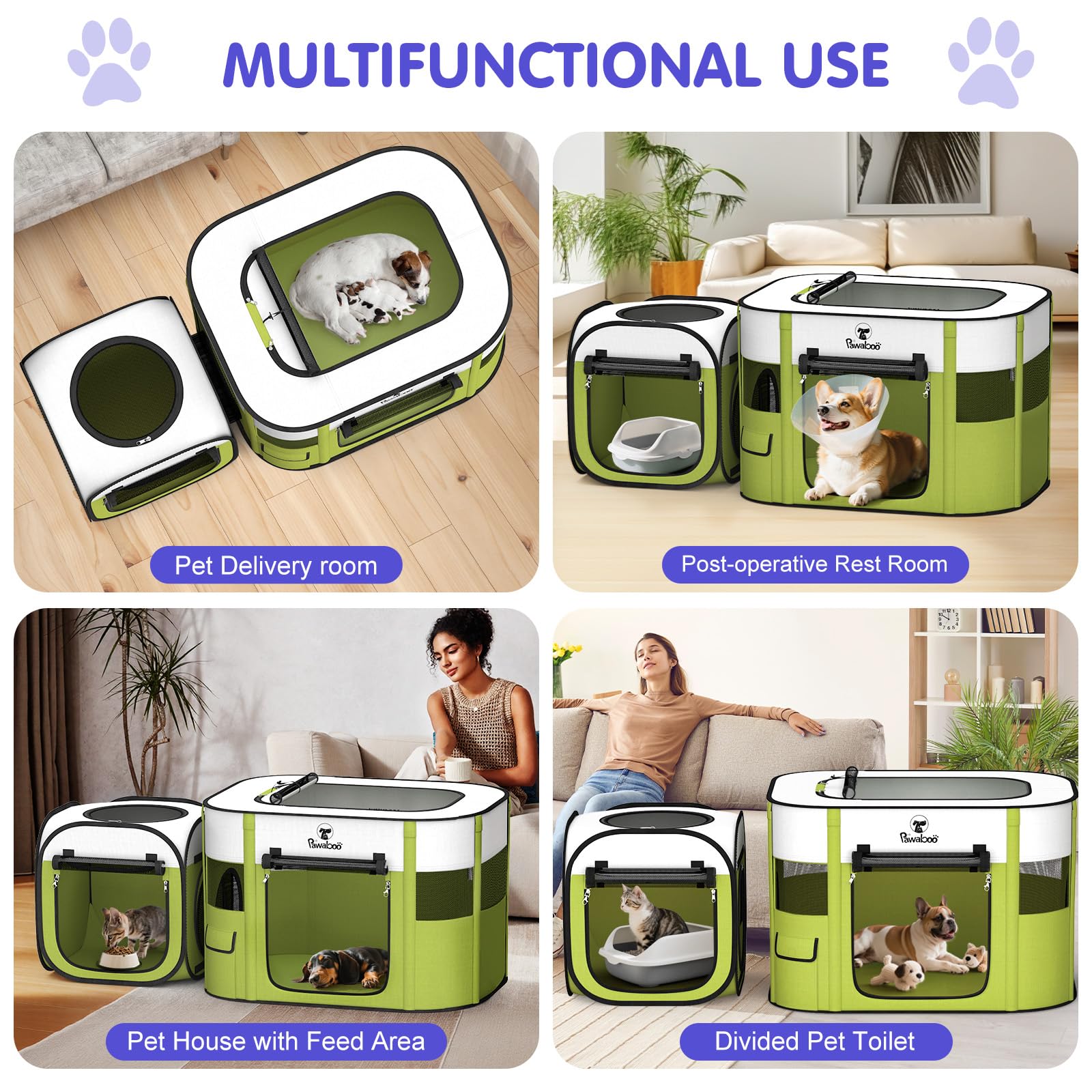 Pawaboo versatile large-and-small enclosures setup expands play space.
