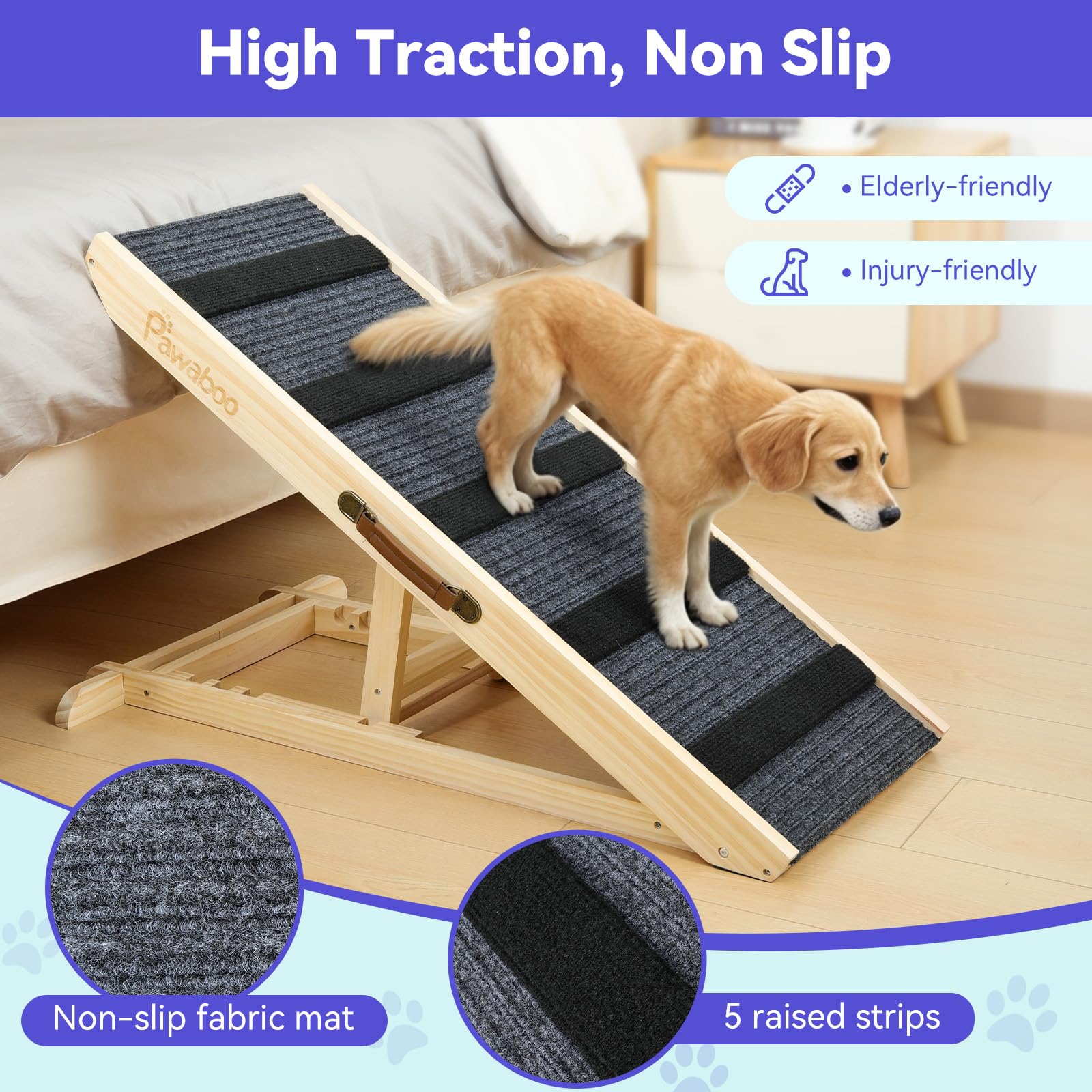 Pawaboo non-slip stickers add extra stability for slippery surfaces.