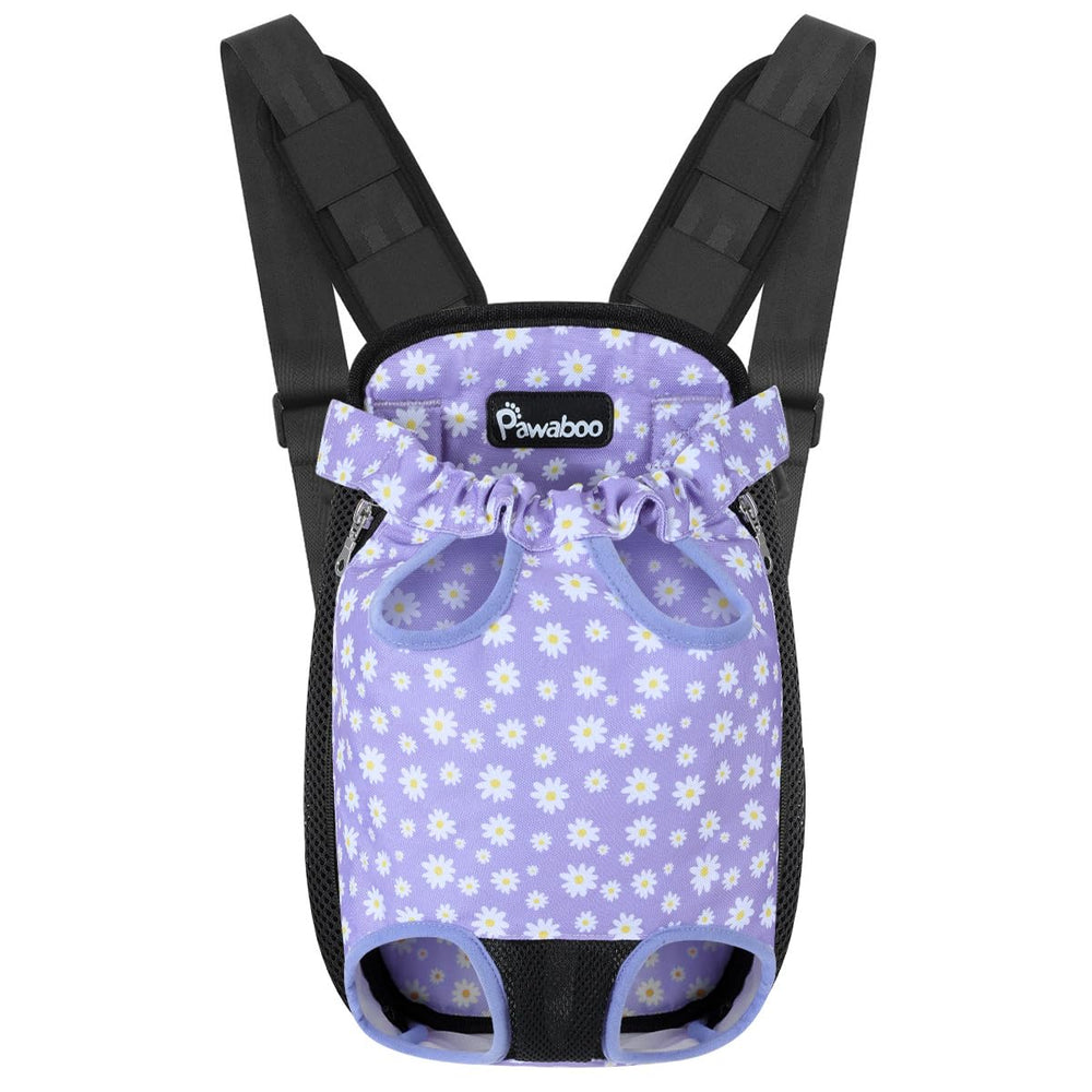 Pawaboo pet carrier backpack front view offers secure, comfortable travel for small dogs.