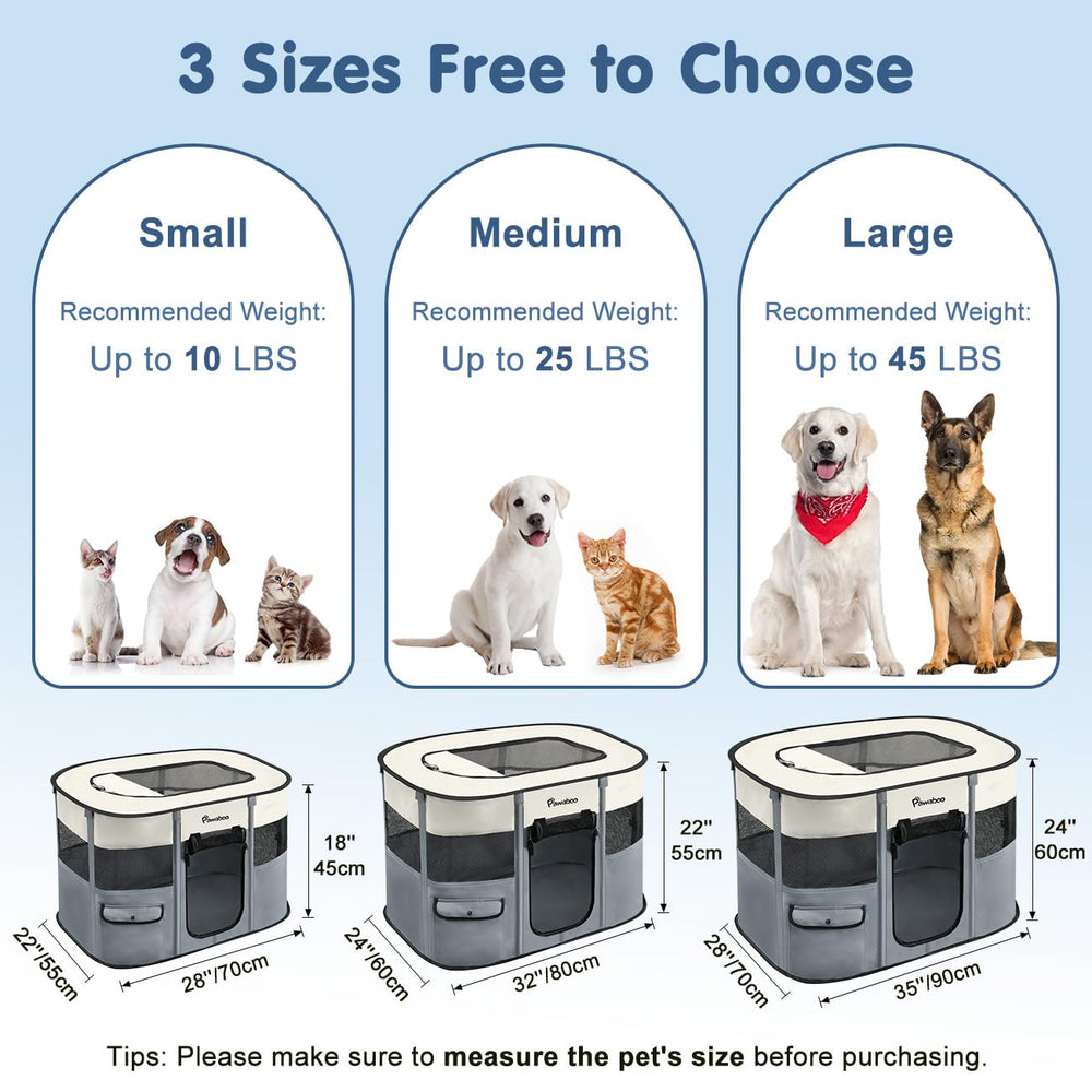 Pawaboo playpen shows 360-degree visibility and breathable mesh for calm pets