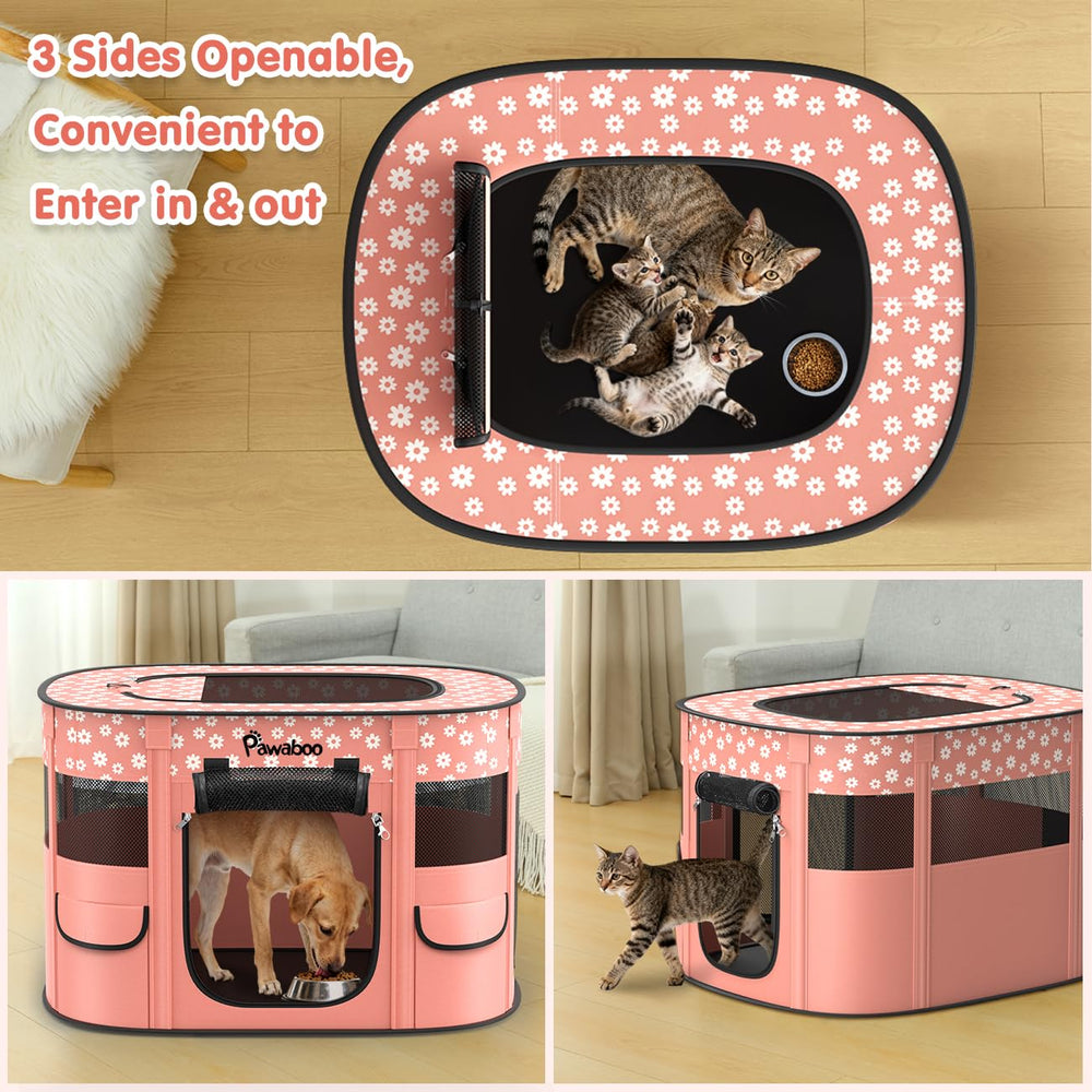 Pawaboo playpen includes free collapsible bowl for outdoor adventures.