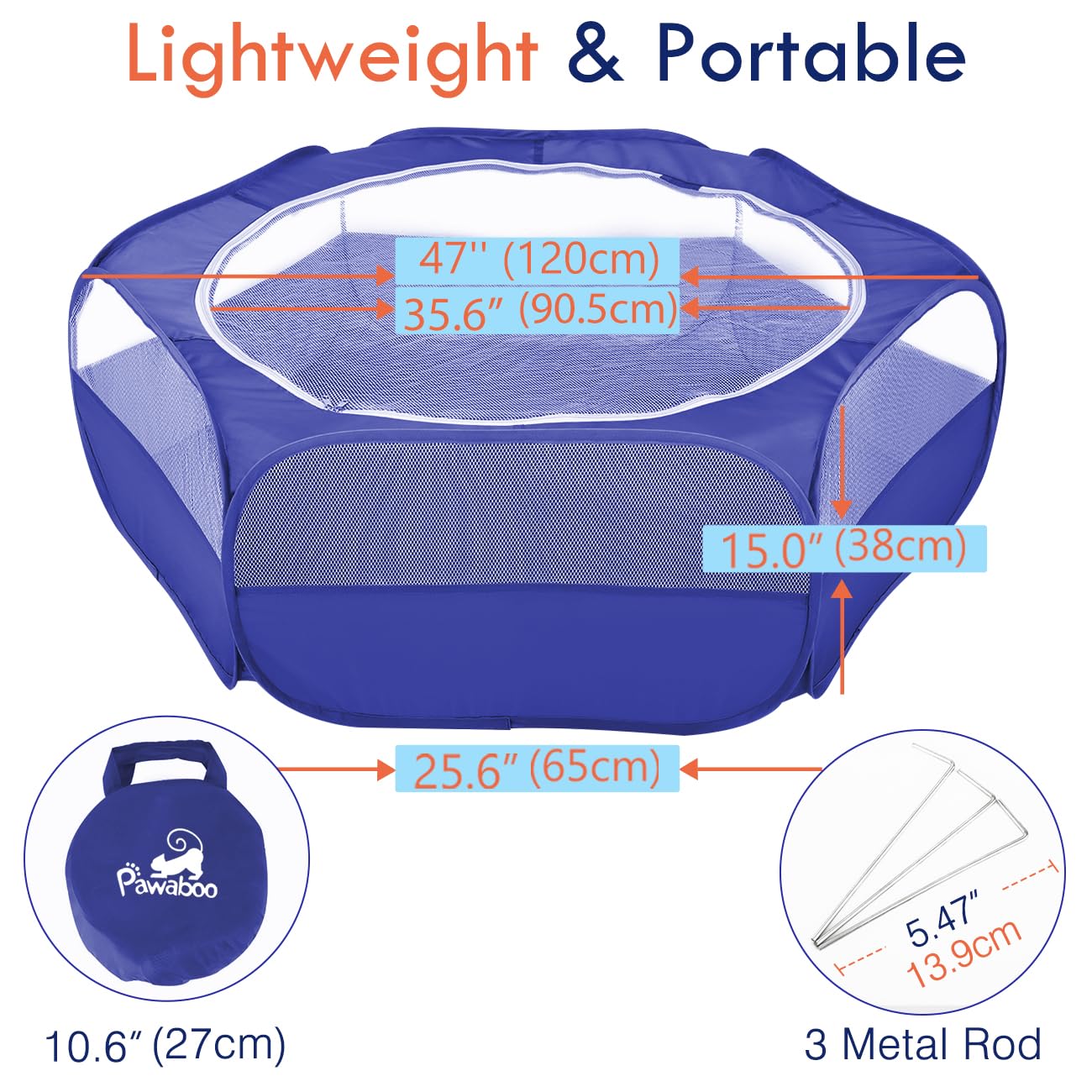 Pawaboo Indigo playpen shown with three ground pegs for stable outdoor setup