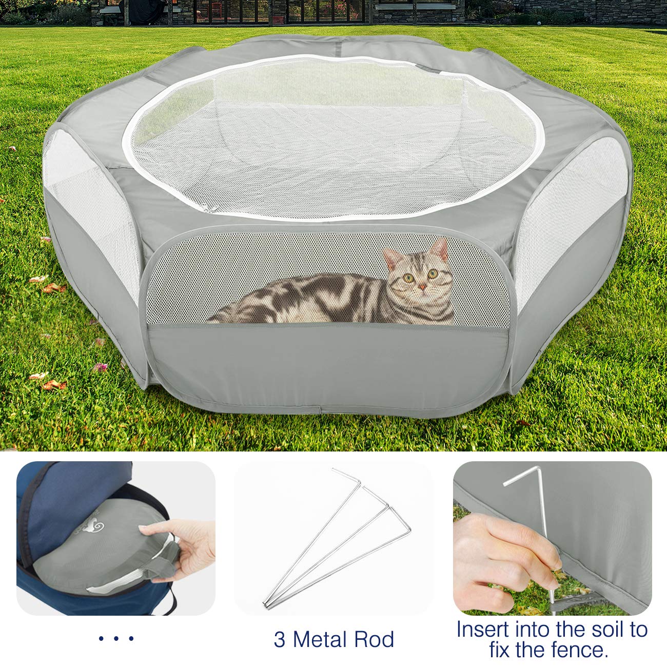 Pawaboo playpen includes 3 ground pegs for stable outdoor placement.