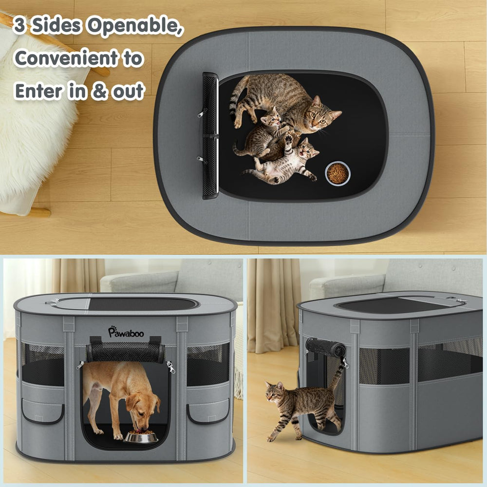 Pawaboo playpen includes collapsible bowl and carrying bag for trips