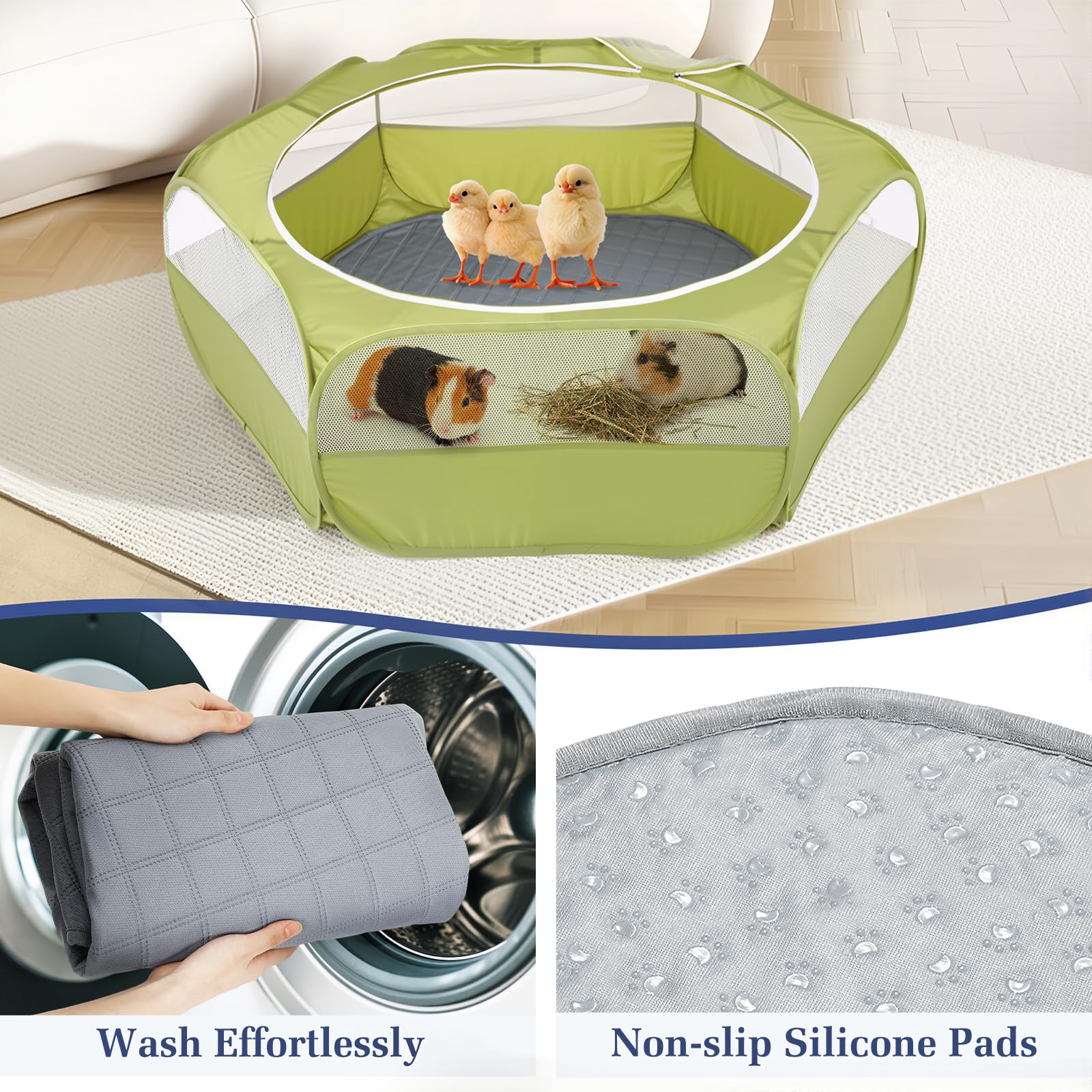 Pawaboo playpen waterproof base pad reflects mess-free training and simple cleaning.