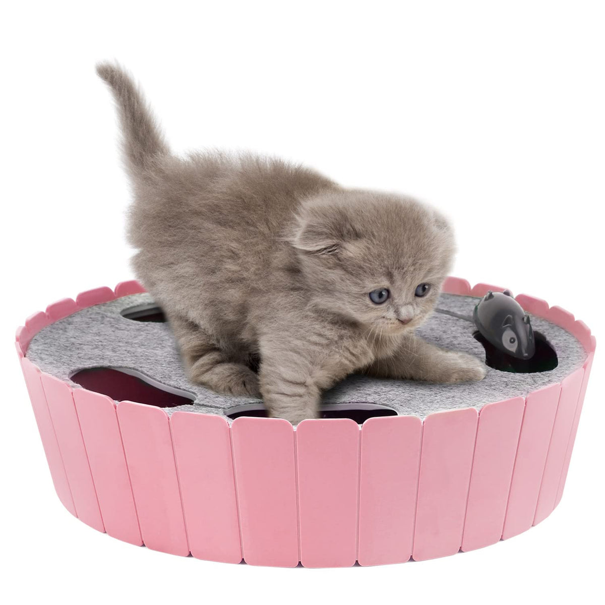 Pawaboo running mouse teaser in pink demonstrates active play and hunting-style fun.