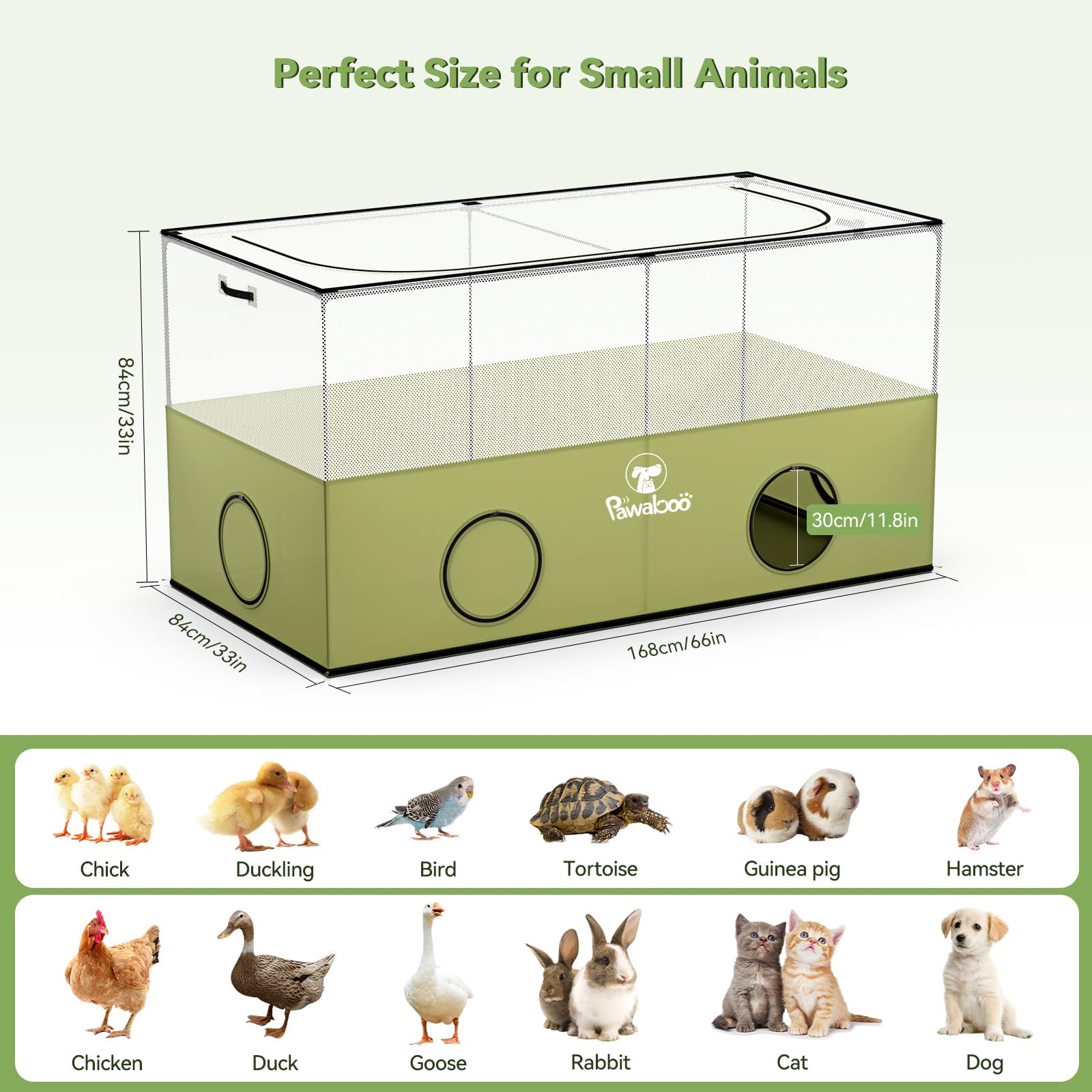 Pawaboo small animal playpen green doors zipper demonstrates easy access