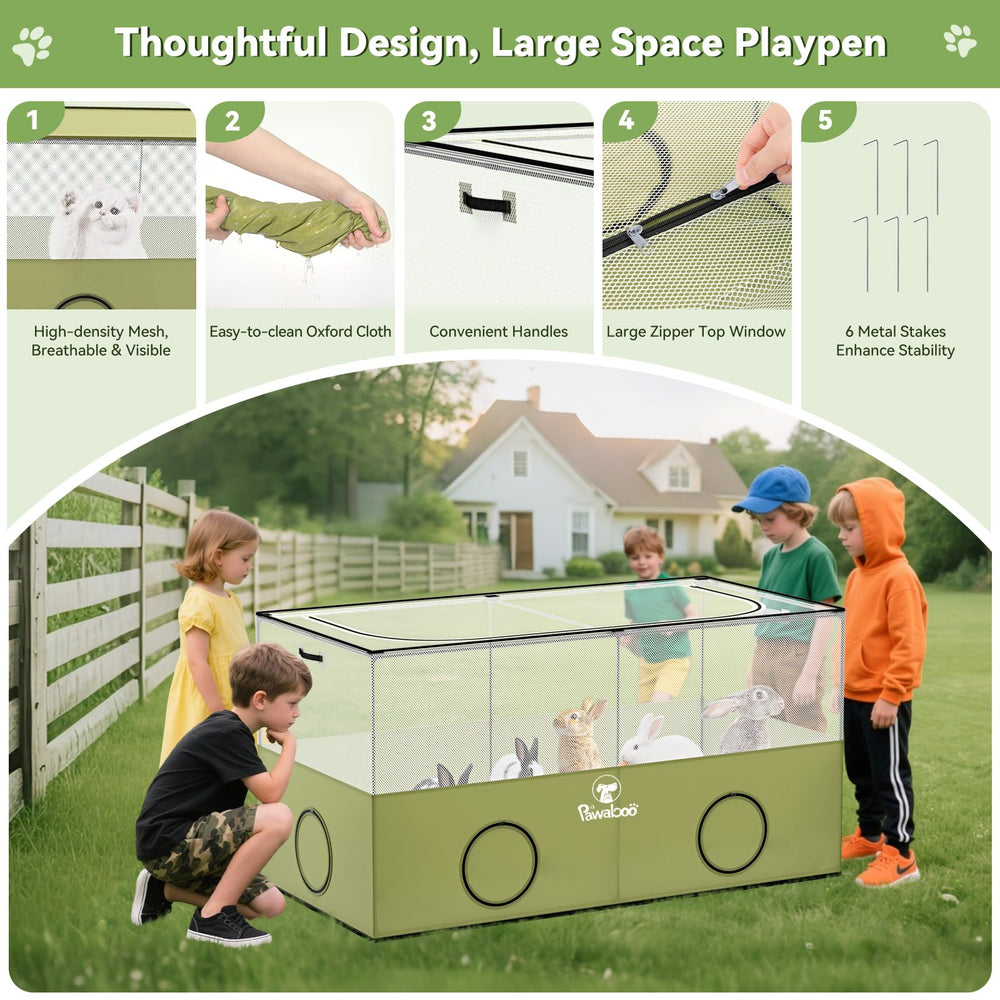 Pawaboo small animal playpen green mesh detail for ventilation and comfort
