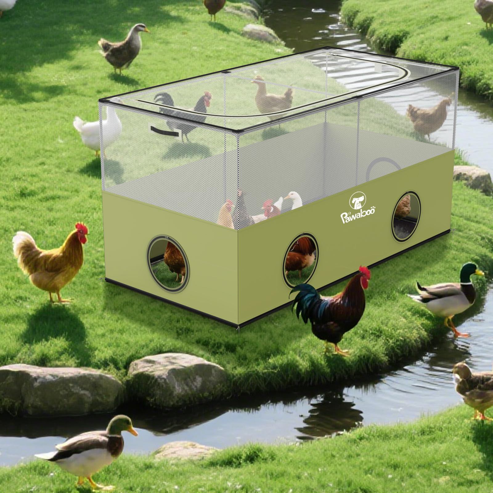 Pawaboo small animal playpen green portable handles for relocation