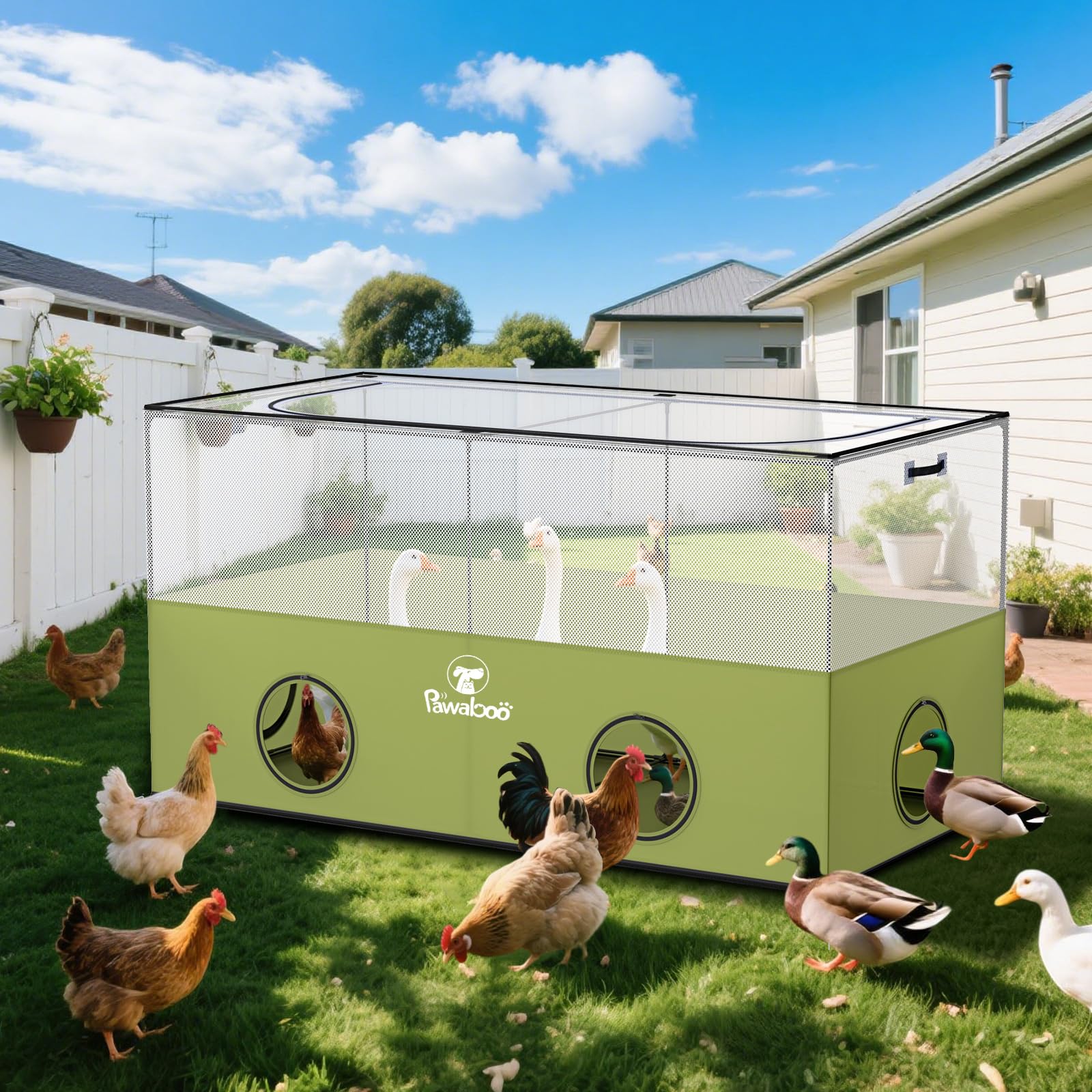 Pawaboo small animal playpen green top view highlighting breathable mesh