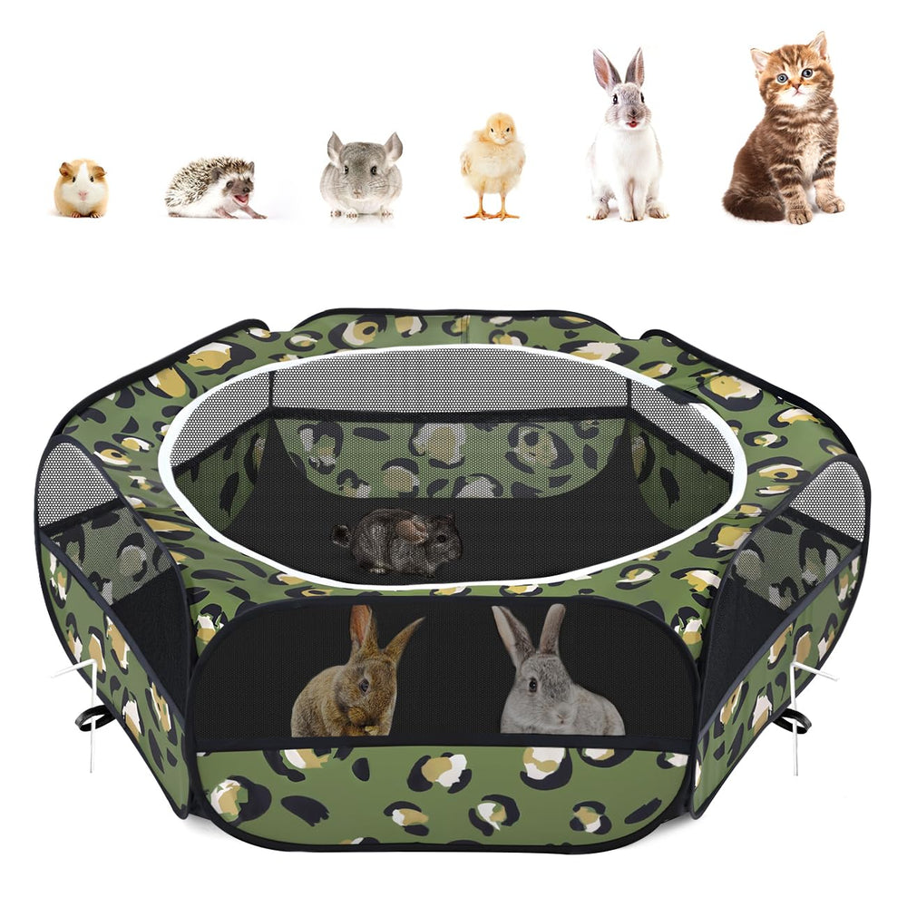 Pawaboo small animals playpen leopard cover shows durable pet enclosure for indoor or outdoor play