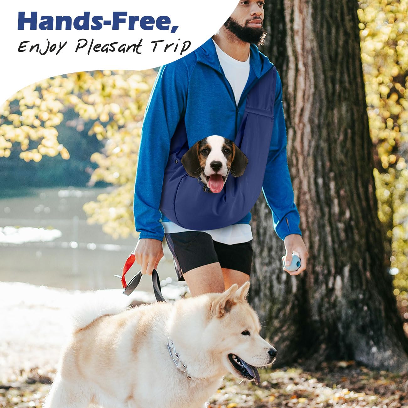 Pawaboo Indigo sling features a safety harness for extra pet security