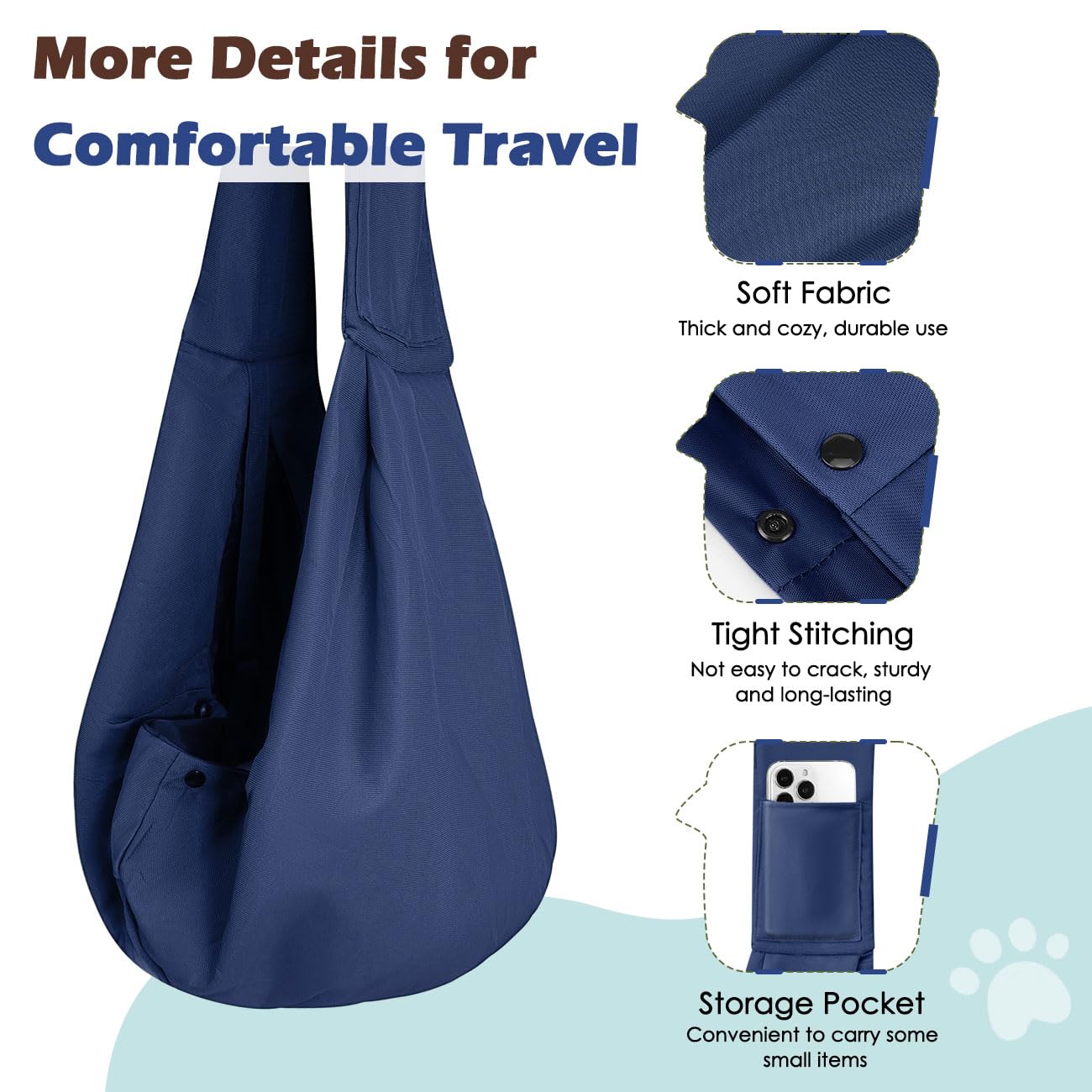 Pawaboo Indigo sling includes a convenient storage pocket for essentials