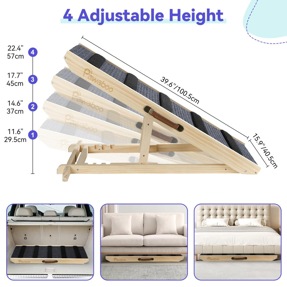 Pawaboo solid-wood ramp with non-slip mat supports confident climbing.