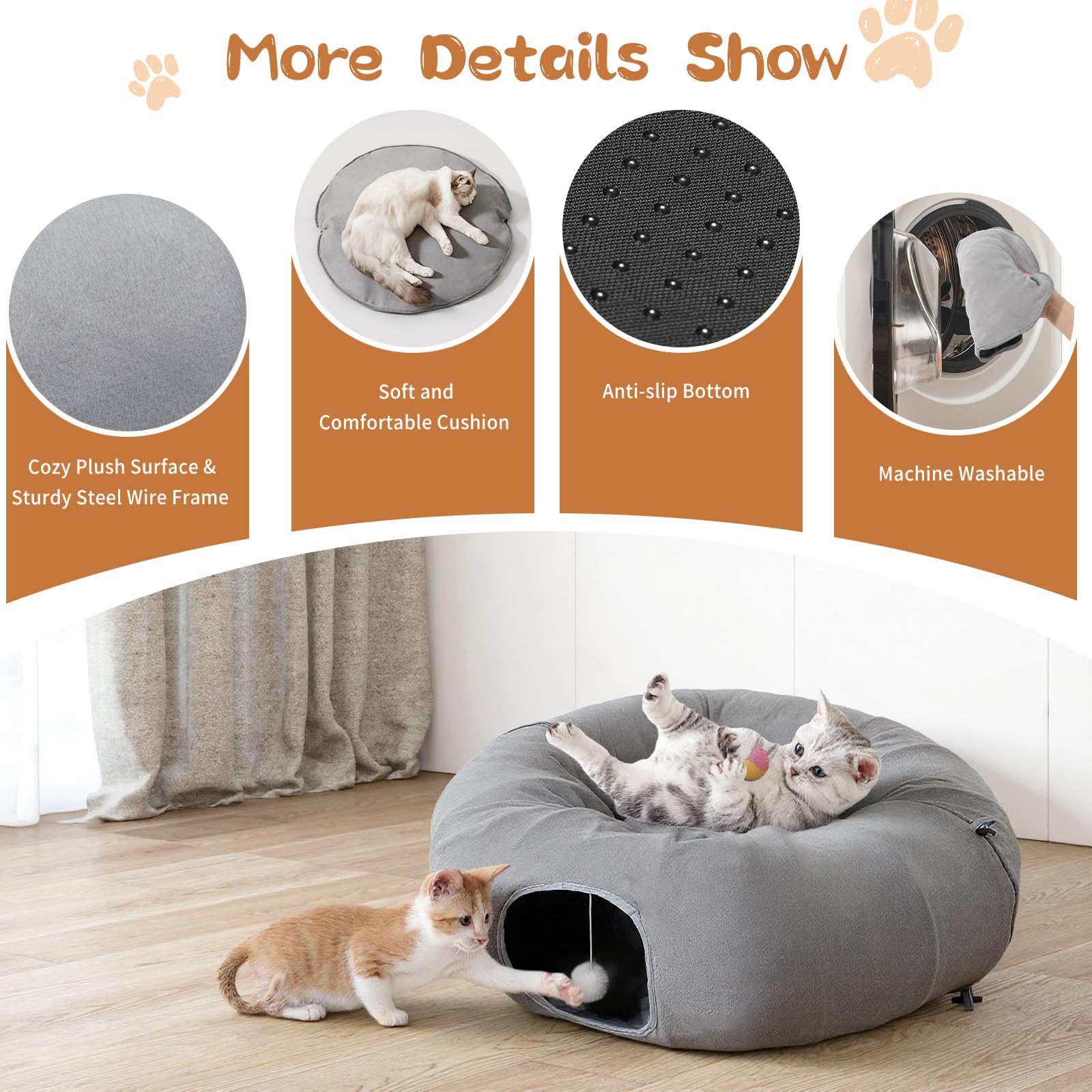 Pawaboo sturdy steel-frame cat tunnel supports vigorous play and durability.