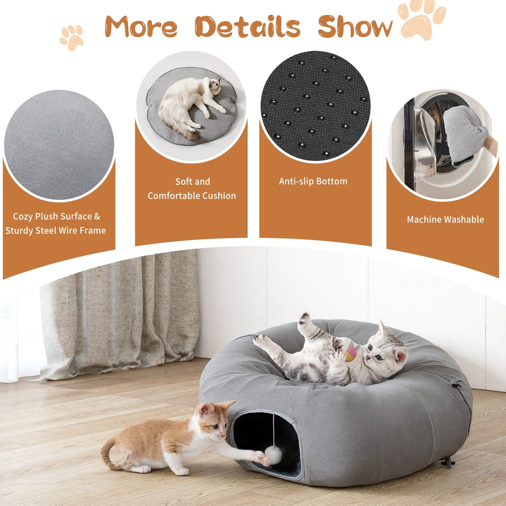 Pawaboo sturdy steel-frame cat tunnel supports vigorous play and durability.